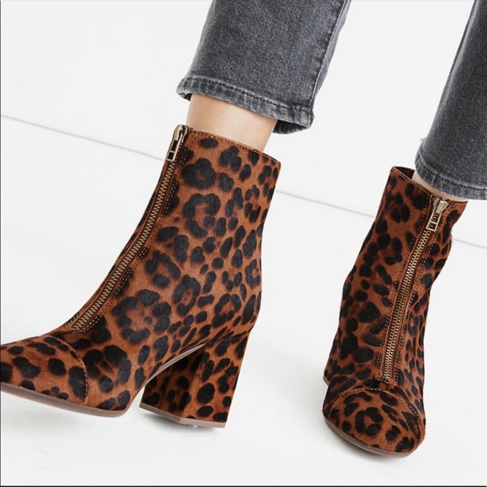 Madewell The Amalia Zip Boot in Leopard Calf Hair Size 8